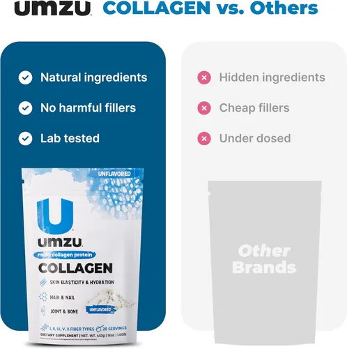 Miniatura 6 de UMZU zuCollagen - Polvo de proteína de colágeno múltiple, sin sabor, 5 tipos de colágeno I II III V X - Suplemento alto en proteínas y bajo