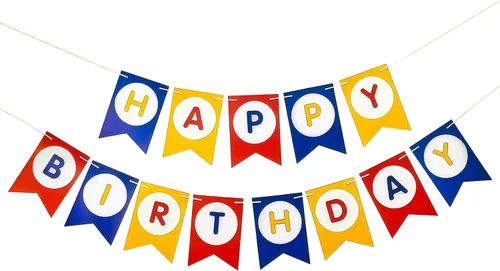 Cartel de feliz cumpleaños colorido decoración de cumpleaños rojo, amarillo y azul, decoración de fiesta de cumpleaños para niñas y niños