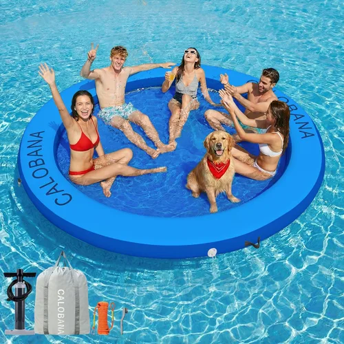 Miniatura 11 de CALOBANA Hamaca de agua inflable redonda flotante, flota lago isla balsa plataforma de muelle inflable para adultos, piscina, río, fiesta