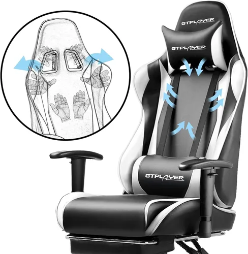Miniatura 6 de GTRACING Silla Gaming con Reposapiés, Silla Ergonómica de Escritorio para Juegos, Silla Reclinable Gamer con Ajuste de Altura del Asiento, Balancín
