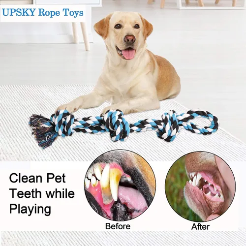 Miniatura 6 de UPSKY Juguetes de cuerda para perros 2 juguetes casi indestructibles para perros de raza mediana a grande, juguete de masticación/tracción dental