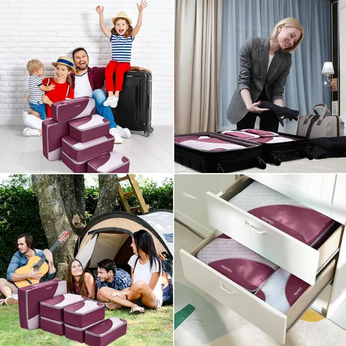 Miniatura 6 de OlarHike Juego de 6 cubos de embalaje para viajes, 4 tamaños diferentes (grande, mediano, pequeño, delgado), bolsas organizadoras de equipaje