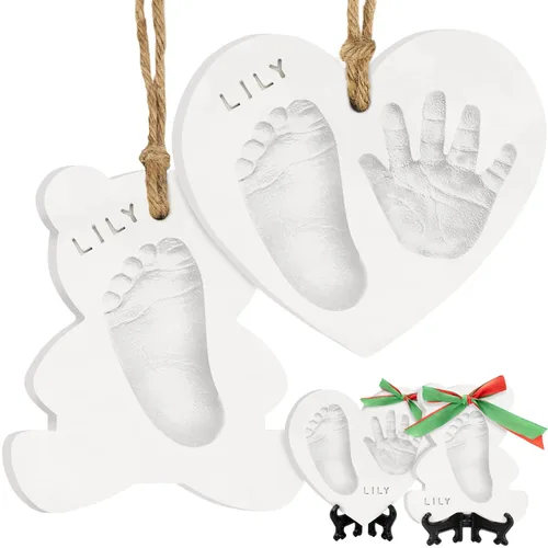 Kit de huellas de mano y pie para bebé - Adorno personalizado para la primera Navidad del bebé, adorno de recuerdo de huella de recién nacido, kit