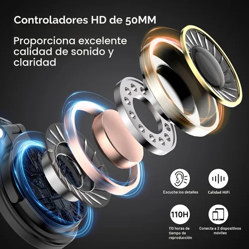 Miniatura 7 de OneOdio - Auriculares Bluetooth de diadema, 110 horas de sonido estéreo inalámbrico/con cable, auriculares plegables con graves profundos