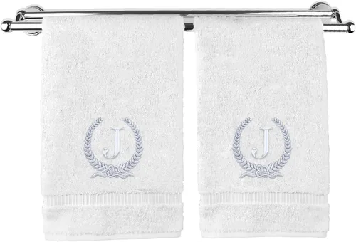 Miniatura 117 de Toalla de mano con monograma, regalo personalizado, 16 x 30 pulgadas, diseño de corona dorada bordada con letra blanca en toalla negra, extra
