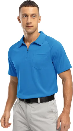 Miniatura 3 de BASUDAM Polo con cremallera para hombre, de secado rápido, manga corta, atlético, al aire libre, con bolsillo