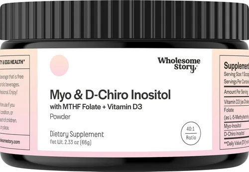 Suplemento de inositol en polvo con MTHF Folato + Vitamina D3 | Mio-inositol y D-Chiro Inositol | Equilibrio hormonal y apoyo ovárico saludable |