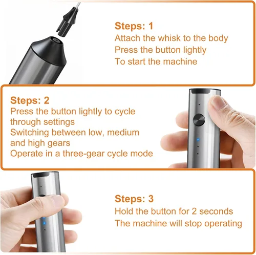 Miniatura 3 de SOUTHMAN Espumador de leche de mano con soporte de acero inoxidable, control de 3 velocidades, espumador de leche eléctrico recargable, batidor