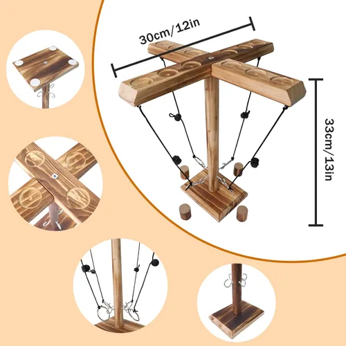 Miniatura 5 de Juego de batalla de lanzamiento de ganchos y anillos para 4 jugadores, ganchos de madera hechos a mano para adultos, juego interactivo de fiesta