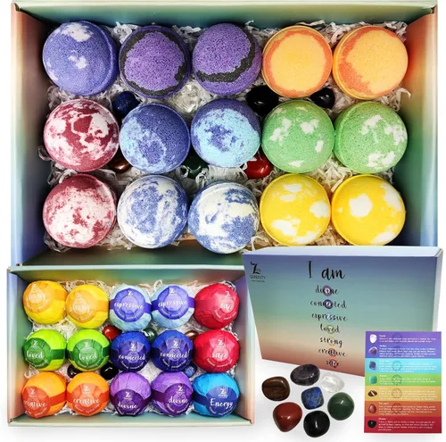 Bombas de baño con piedras preciosas curativas de chakras. 15 bombas de baño de aceites esenciales. Bombas de baño con piedras de chakra reales para