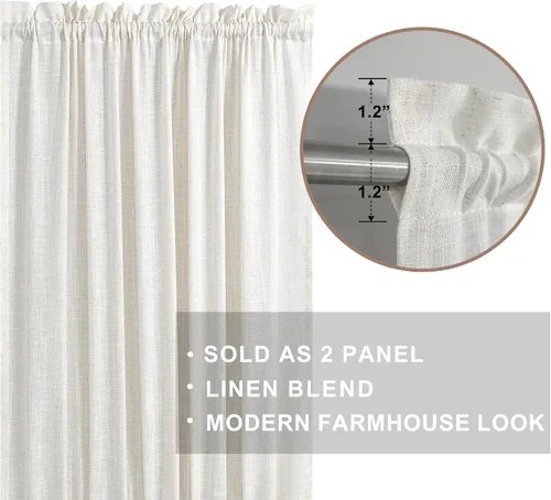 Miniatura 2 de KOUFALL Juego de 2 cortinas de puerta francesa, cortinas de lino para puerta/ventana, cortina transparente boho para cristal lateral delantero