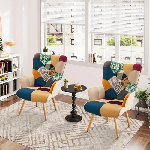Miniatura 12 de Silla de Acento, Silla de Sala de Estar, Sillón Moderno de Respaldo Alto, Sillas de Lectura de Patchwork Colorido para Dormitorio, Silla de Descanso