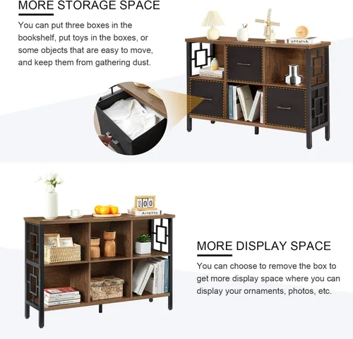 Miniatura 6 de HOMISSUE Estante organizador de almacenamiento de 6 cubos, estantería rústica corta con 3 contenedores de almacenamiento, estantería horizontal