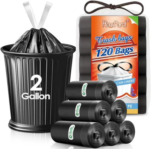 Miniatura 19 de 120 bolsas de basura pequeñas con cordón de 2.6 galones, bolsas de plástico pequeñas y fuertes para botes de basura de 7.5 a 10 litros