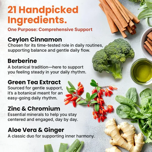 Miniatura 3 de Suplemento de berberina 21 en 1 con canela de Ceilán con cromo, melón amargo y extracto de té verde y extracto de pimienta negra 5X para apoyo