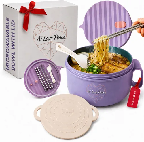 Miniatura 21 de AI LOVE PEACE Tazón de ramen, olla de ramen, tazón de ramen para microondas, tazón grande de fideos de 40 onzas, tazón para microondas, cuencos