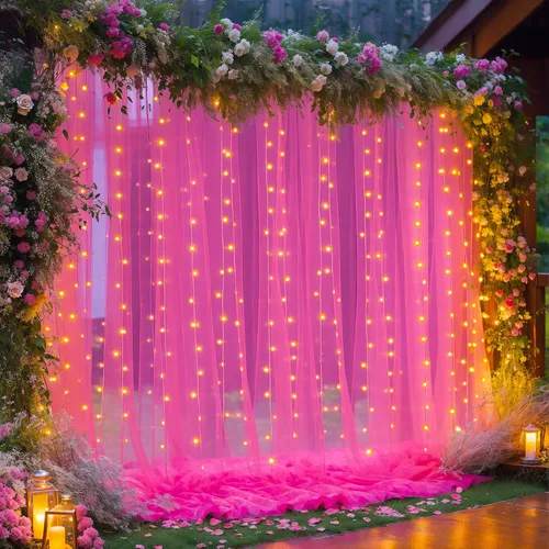 Miniatura 42 de Cortina de telón de fondo de tul negro de 10 x 10 pies con cadena de luces para fiestas, cortinas de fondo de fotos transparentes para bodas