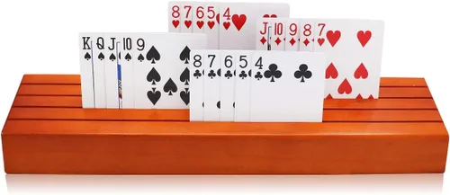 Miniatura 6 de Exqline Juego de 2 soportes de madera para naipes para niños, adultos mayores, 13.8 pulgadas x 3.1 pulgadas, versiones extendidas lo suficientemente