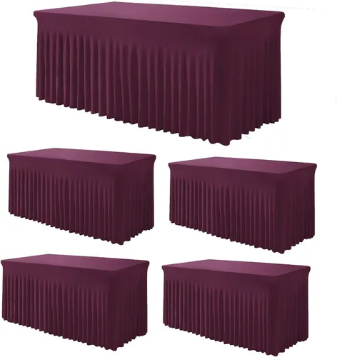 Miniatura 23 de TC27 - Mantel rectangular ajustable de elastano de 4 pies con falda plisada, sin arrugas, mantel rectangular para fiestas, bodas, banquetes