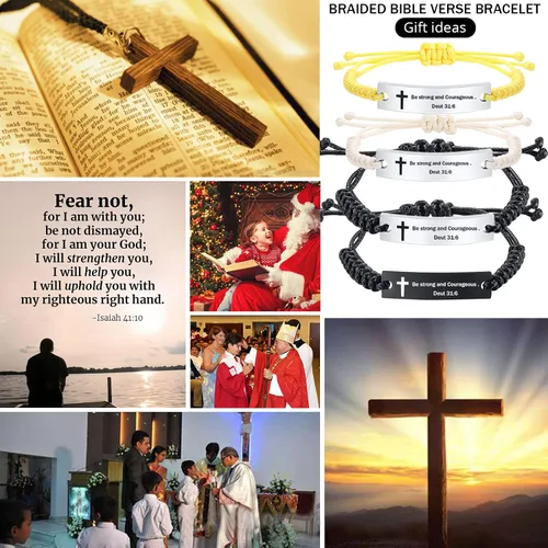 Miniatura 3 de MEALGUET - Pulsera unisex con versículos de la Biblia y las Escrituras, para fe cristiana, cordón ajustable, de acero inoxidable, para motivar a