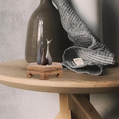 Miniatura 8 de DECHOUS Soporte de exhibición de taburete de madera, soporte hexagonal para plantas de madera, pequeño soporte rústico para flores, pedestal