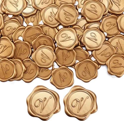 Miniatura 37 de Yoption - Pegatinas de sello de cera con letra inicial del alfabeto L, paquete de 100 unidades, autoadhesivas, estilo antiguo dorado, para sobres