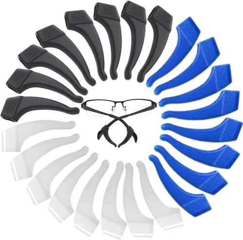 Miniatura 10 de MOLDERP Agarres para Orejas de Anteojos - 21 Pares Antideslizantes para Gafas, Cómodas Puntas de Patillas de Silicona Elástica, Retenedor de Manga