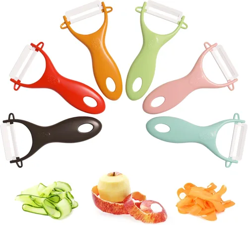 Trez Treamer Juego de 6 peladores de verduras con hoja afilada, pelador de manzana de cerámica, patatas y pelador de papas, pelador de verduras,