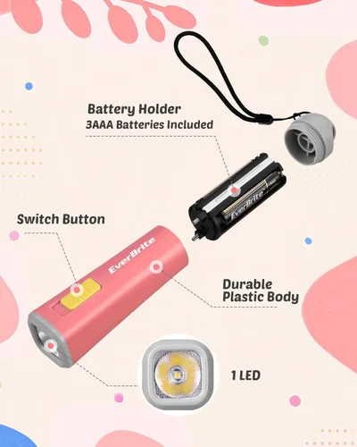Miniatura 7 de EverBrite Linterna pequeña, mini linterna LED, uso de antorcha de plástico para emergencias, camping, al aire libre con cordón 3AAA batería