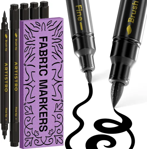 ARTISTRO 5 marcadores de tela negros de doble punta – Kit de decoración de tela – Permanente para ropa – Bolígrafos de pintura acrílica para tenis,