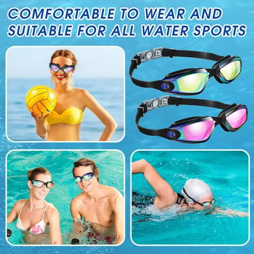 Miniatura 6 de Treela 10 gafas de piscina, gafas de natación, paquete múltiple, anti niebla, de silicona, sin fugas, para adultos