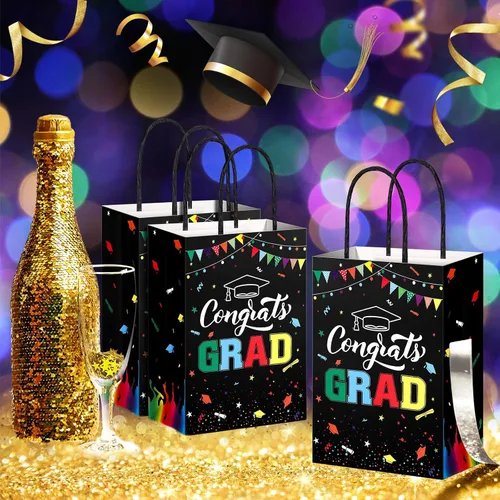 Miniatura 6 de TaoBary 24 bolsas de regalo de graduación de arcoíris negro 2026, bolsas de felicitaciones de graduación, recuerdos de fiesta con asas, regalos