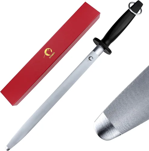 Miniatura 9 de Varilla de acero magnetizado de 12 pulgadas mejorada de gran dureza profesional para cuchillos de cocina, barra de afilado plana con caja de regalo