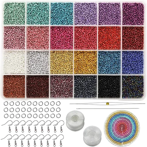 Miniatura 8 de Bala&Fillic Tamaño de cuentas de semillas de 0.079 pulgadas, 24 colores en total, 16800 piezas en caja, 12/0 pequeñas cuentas de semillas