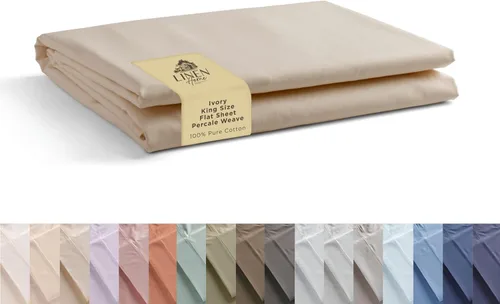 Miniatura 60 de Sábanas de 100% algodón percal, tamaño King, 1 sábana encimera, ropa de cama fresca, resistente y transpirable, crema