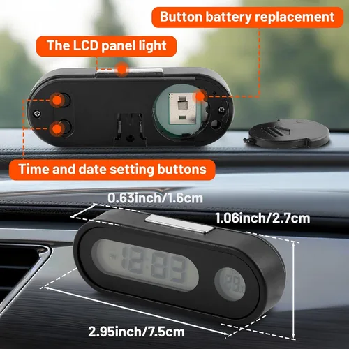 Miniatura 4 de Reloj de tiempo de coche Termómetro de coche Smart LED Digital Display Termómetro electrónico con retroiluminación