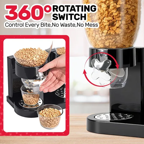 Miniatura 6 de Dispensador de cereales de doble control para encimera, paquete de 2 recipientes de cereales de 2 litros con tapas herméticas, dispensador giratorio