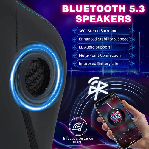 Miniatura 3 de HOFFREE Silla LED para juegos con altavoces, silla de computadora grande y alta con luces RGB, silla de juego Bluetooth con reposapiés, sillas