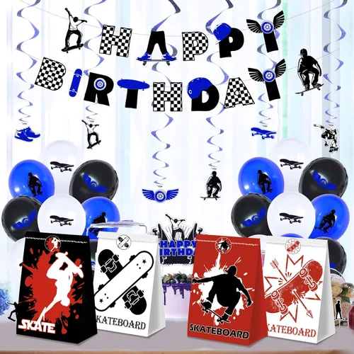 Miniatura 2 de 24 bolsas de fiesta de cumpleaños para monopatín - Decoración y suministros para fiestas de monopatín