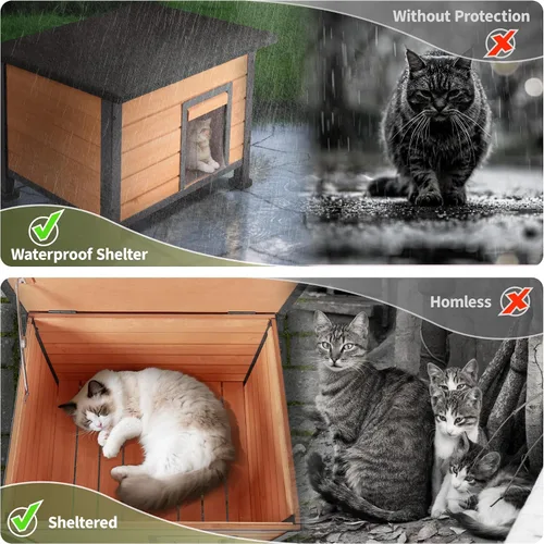 Miniatura 4 de Casa para gatos al aire libre, casa para gatos al aire libre, resistente a la intemperie, techos de asfalto abiertos, casa para gatos para gatos