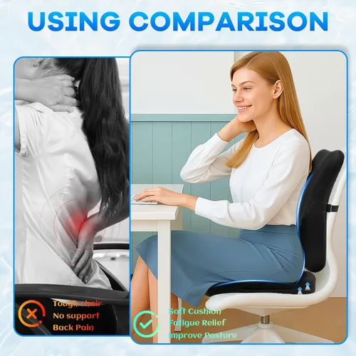 Miniatura 4 de Juego de cojín de asiento de espuma viscoelástica y almohada de apoyo lumbar de terciopelo suave, cojines de silla de computadora cómodos