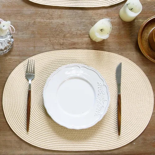 Miniatura 3 de FunWheat Juego de 4 manteles individuales ovalados trenzados para mesas de comedor, lavables, resistentes al calor, para uso en interiores y Beige