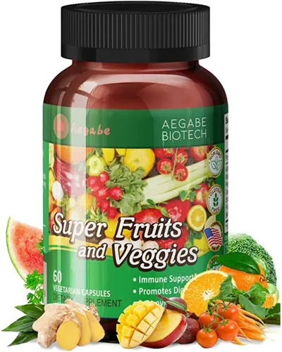 Suplemento de súper frutas y verduras, 36 verduras y frutas frescas, suplemento nutricional diario Balance of Nature para salud digestiva y alivio