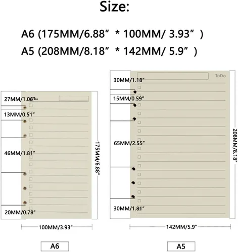 Miniatura 3 de A6 - 80 hojas/160 páginas forradas de papel perforado de hojas sueltas para carpeta de 6 agujeros, organizador personal, diario, planificador
