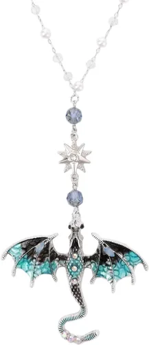 Miniatura 7 de Abalorio de Coche Colgante para Espejo Retrovisor - Dijes de Espejo Retrovisor Retro Azul y Plata en Forma de Dragón, Ornamento Atrapador de Sol