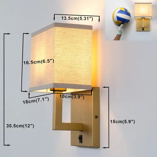 Miniatura 2 de Yosoan Juego de 2 apliques de pared de tela bohemia de lino con interruptor de encendido y apagado, tocador de latón, retro, cableado para Antiguo