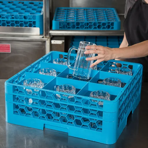 Miniatura 2 de Carlisle FoodService Products RG9-214 OptiClean Estante de vidrio con 9 compartimentos con 2 extensores, 7.12 pulgadas, polipropileno, azul