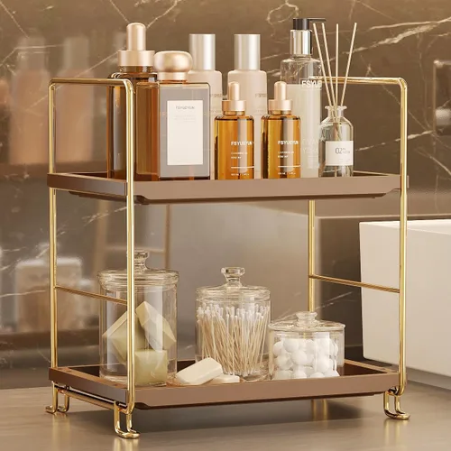 Miniatura 11 de FSyueyun Organizador de Encimera de Baño de 2 Niveles, Instalación Sin Herramientas, Organizador de Estante de Maquillaje de Plásticos Premium