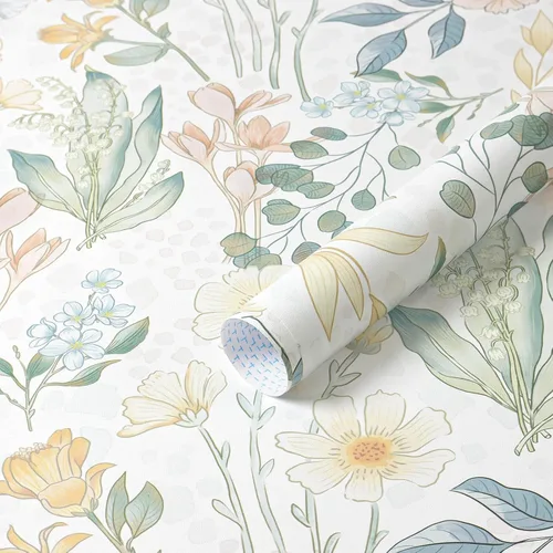 Miniatura 10 de Heroad Papel tapiz autoadhesivo para despegar y pegar, papel de contacto bohemio, moderno, neutro, hojas beige, extraíble, para armarios