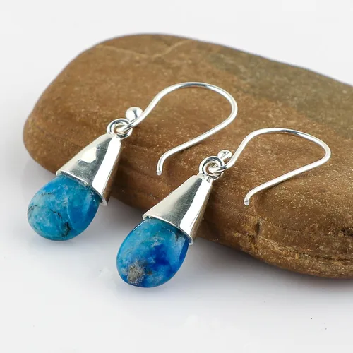 Miniatura 75 de Aretes de aro de cristal afganita natural Piedras afganas de alto grado Aretes chapados en plata Gota lisa Joyas de piedras preciosas hechas